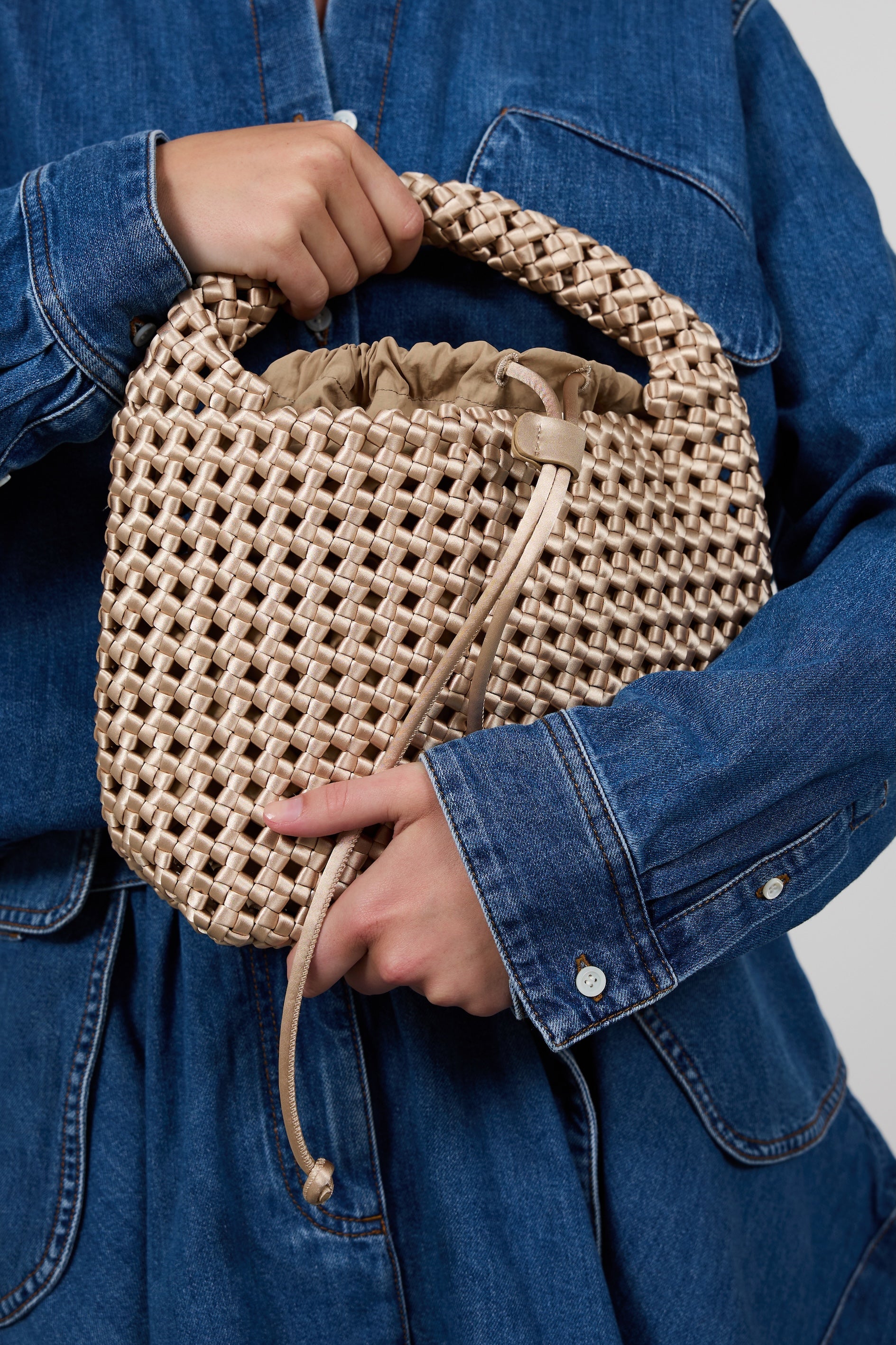 Marrea Basket Open Weave Champagne Satin Gold